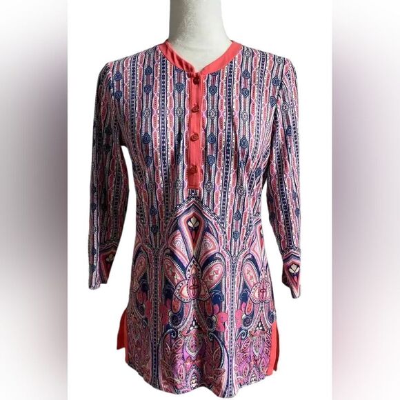J. McLaughlin 3/4 Sleeve Tunic Blouse Top M - Picture 1 of 7